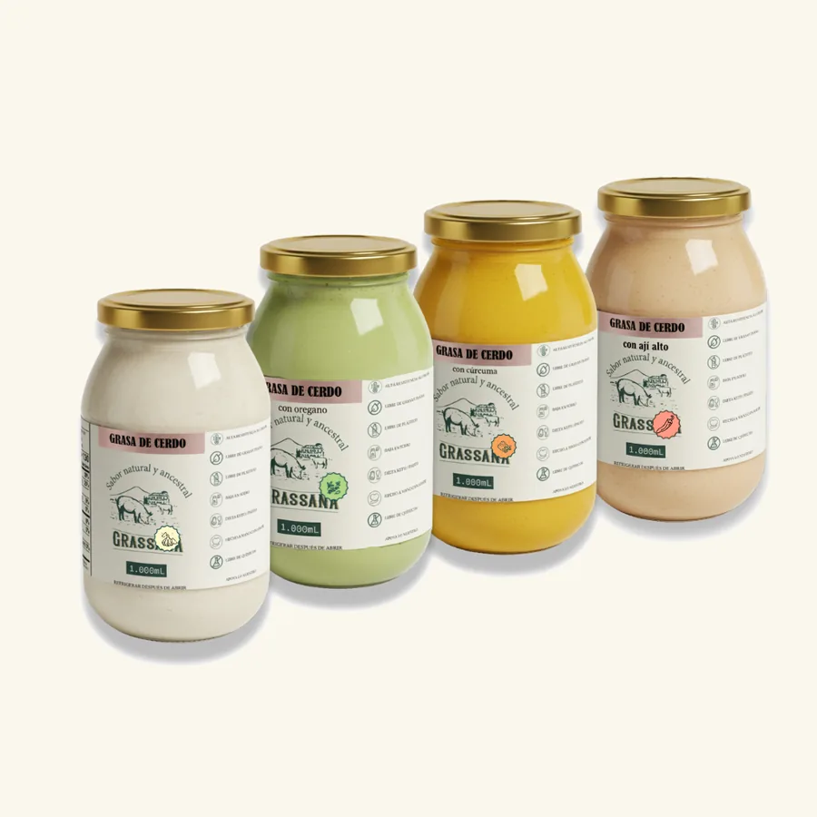 Grasa de cerdo 1000ml infusionada Ajo-orégano-cúrcuma-ajì